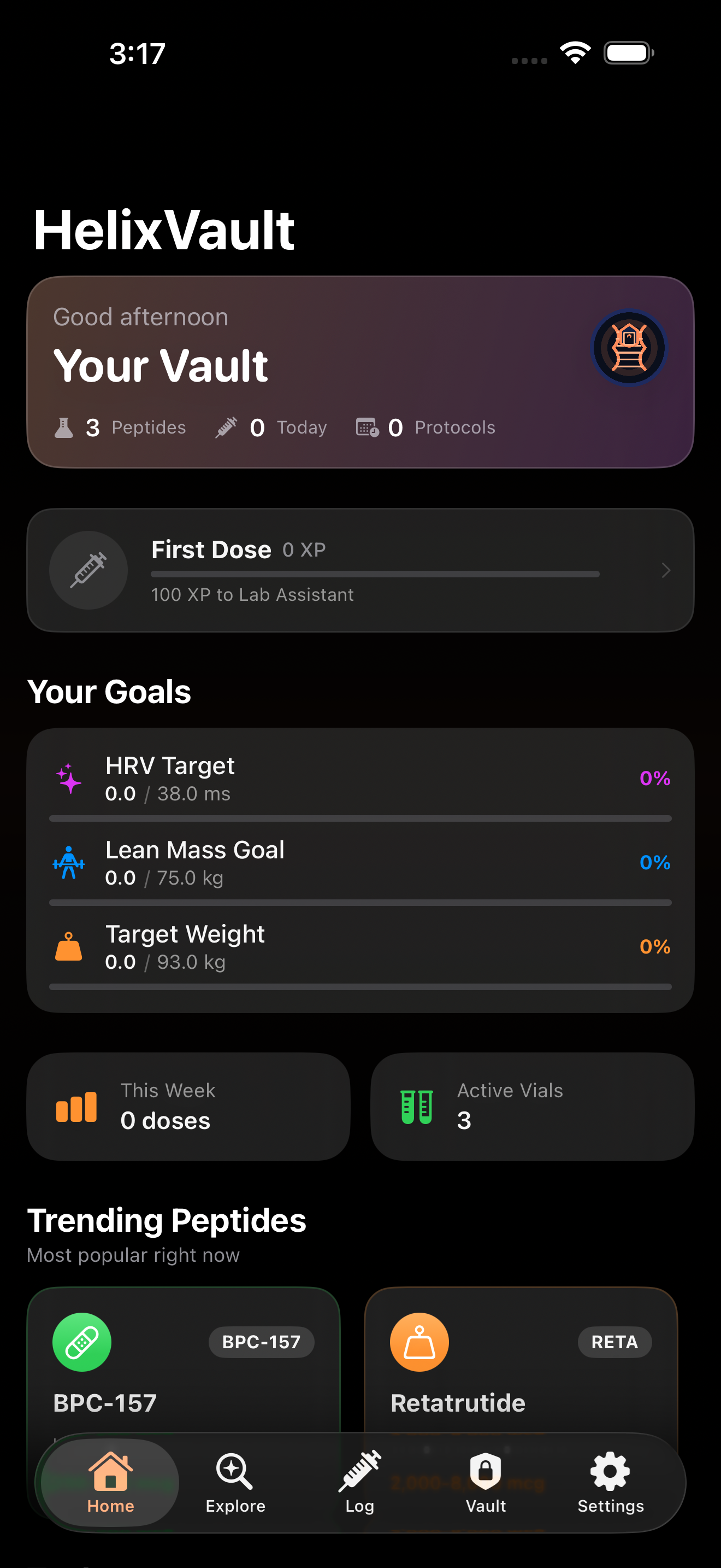 HelixVault home screen