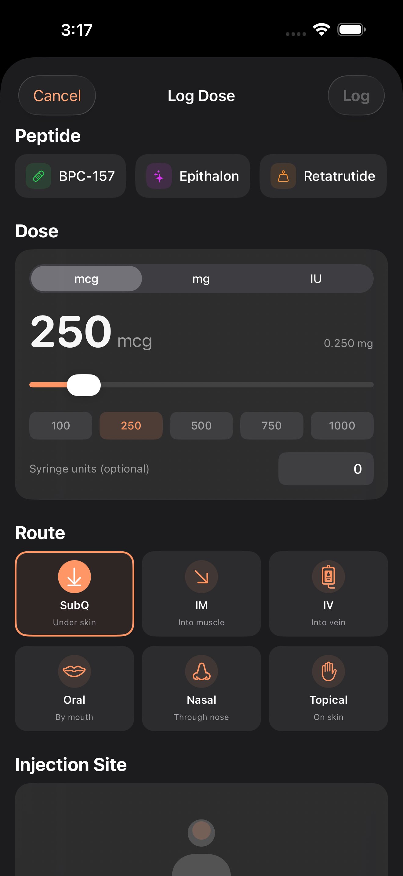 Log dose screen