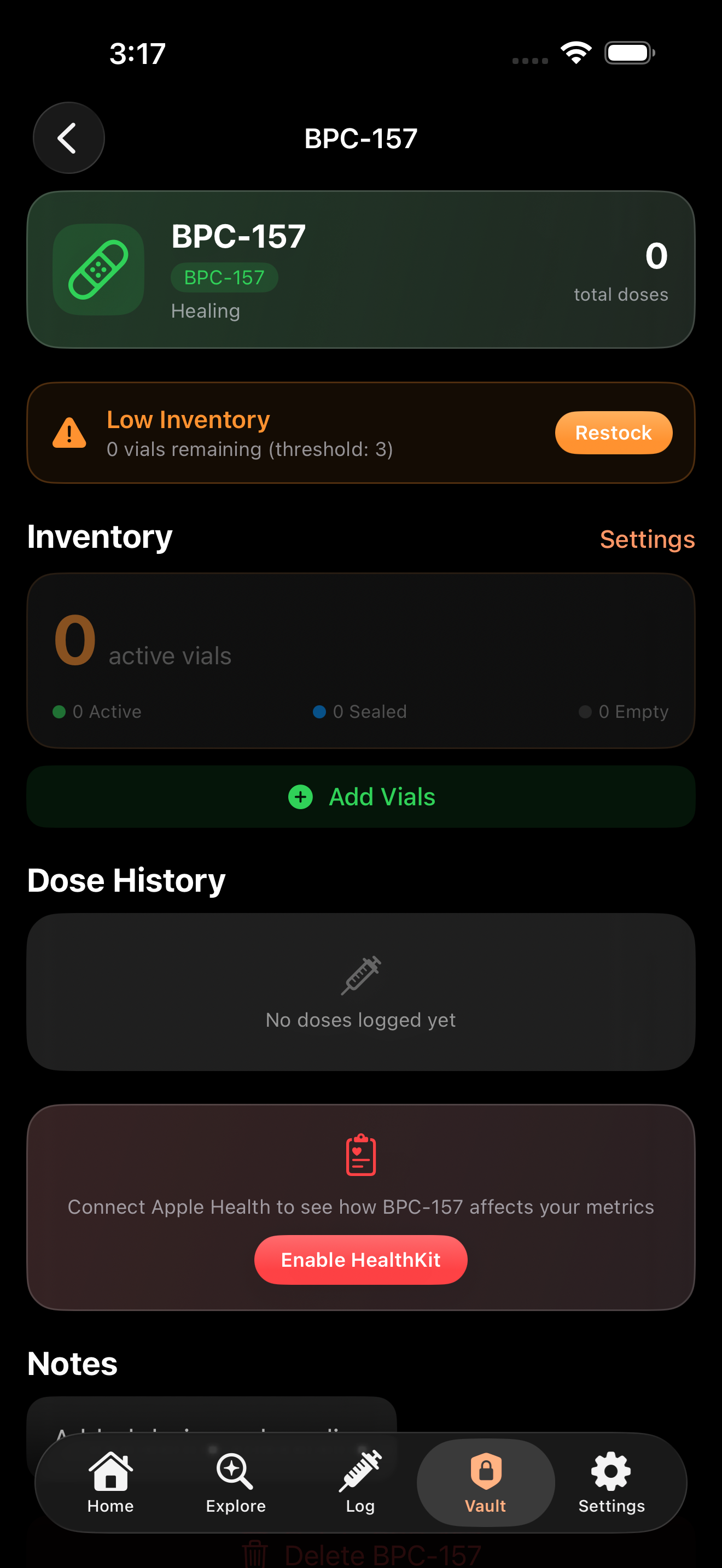 Inventory screen